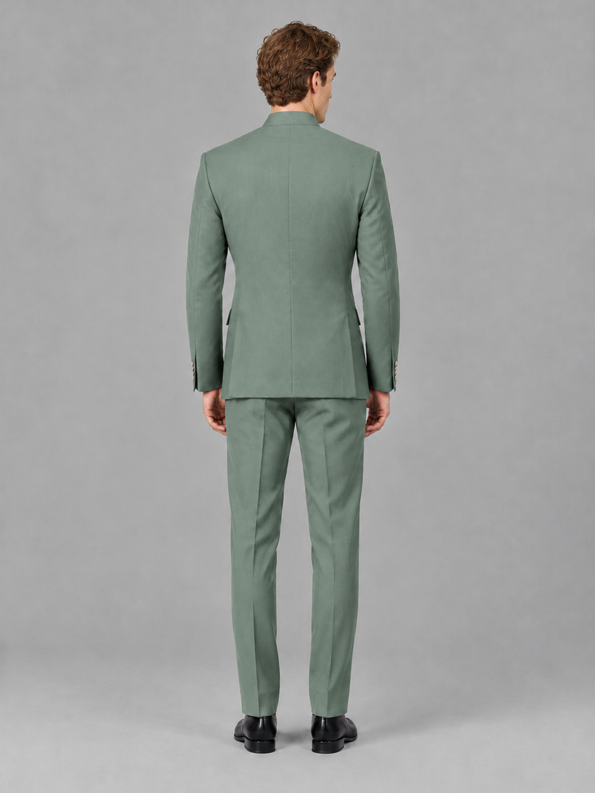 Savile Men's Eucalyptus Mandarin Collar Asymmetrical 2-Piece Suit Set – Modern Jacket & Trousers - Eucalyptus - Eucalyptus_3
