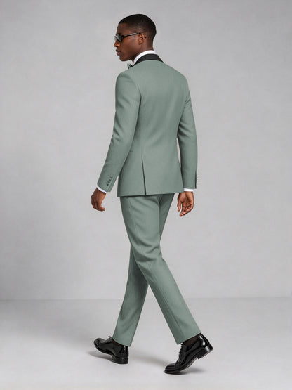 Men's Eucalyptus Double-Breasted Tuxedo Suit – Satin Shawl Lapel Eucalyptus-Tie Wedding & Gala 2-Piece Set - Eucalyptus