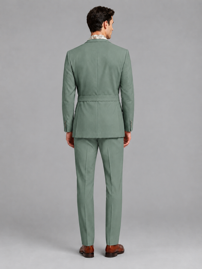 Savile Men's Eucalyptus Belted Wrap 2-Piece Suit – Peak Lapel Blazer & Tailored Trousers - SUC060 - Eucalyptus - Eucalyptus_3