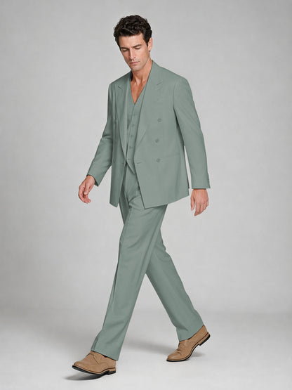 Men's Eucalyptus Double-Breasted 2-Piece Suit – Peak Lapel Wedding & Beach Formal Set with Vest - Eucalyptus