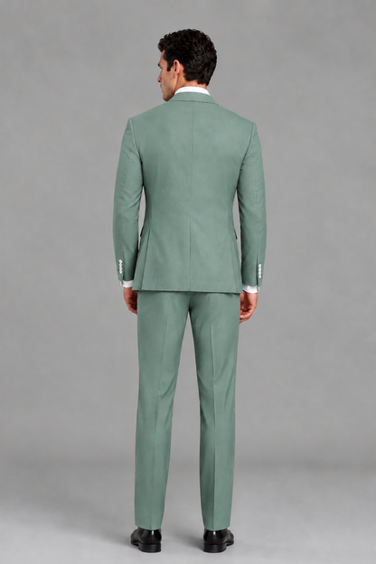 Savile Men's Modern Eucalyptus 2-Piece Wrap Suit Set – Peak Lapel Side-Button Blazer & Tailored Trousers - Eucalyptus - Eucalyptus_3