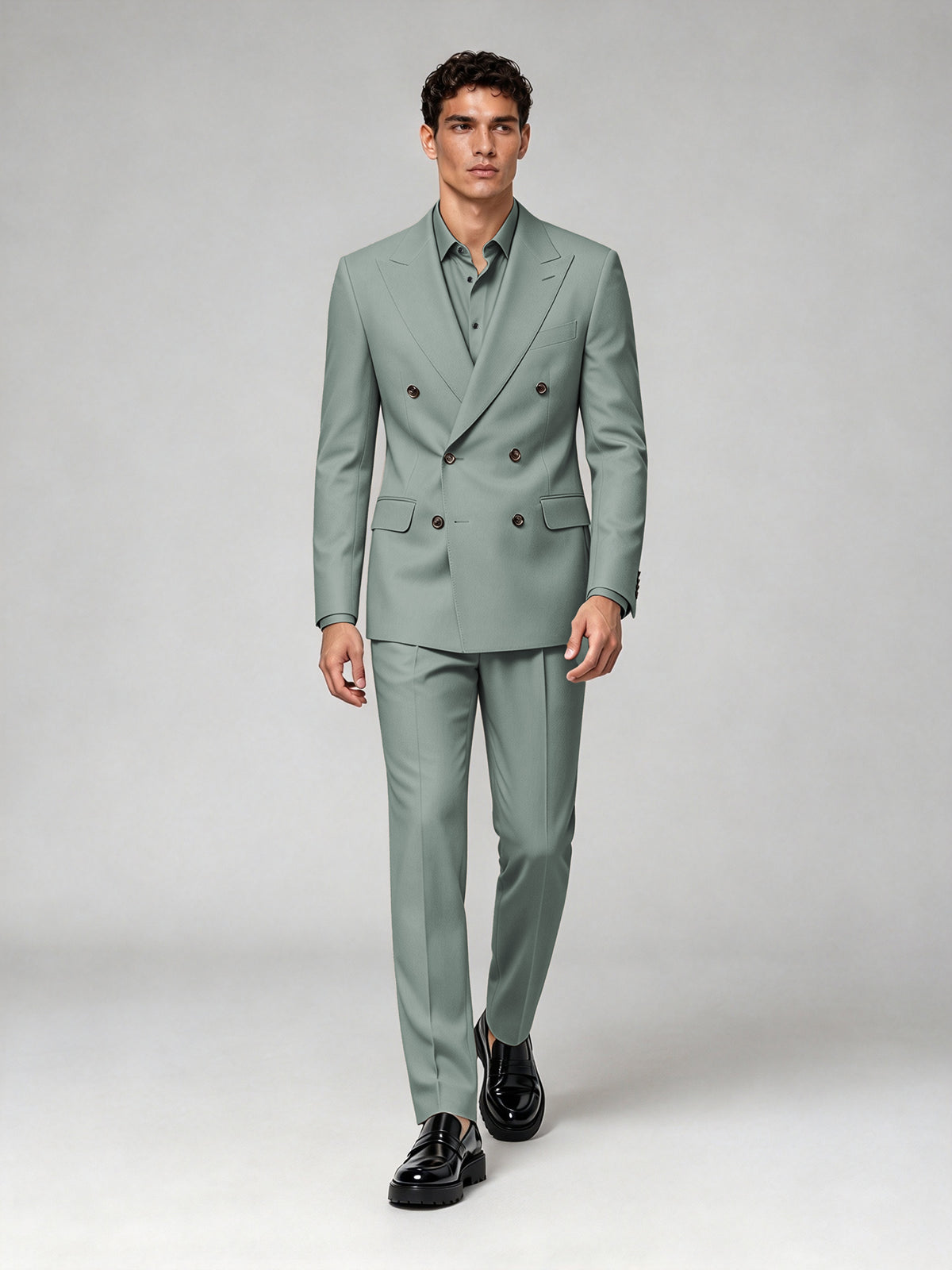 Savile Men's Eucalyptus Double-Breasted 2-Piece Suit Set – Blazer & Trousers - Eucalyptus