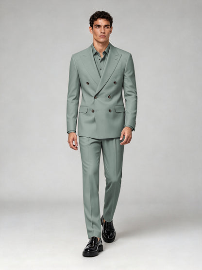 Savile Men's Eucalyptus Double-Breasted 2-Piece Suit Set – Blazer & Trousers - Eucalyptus