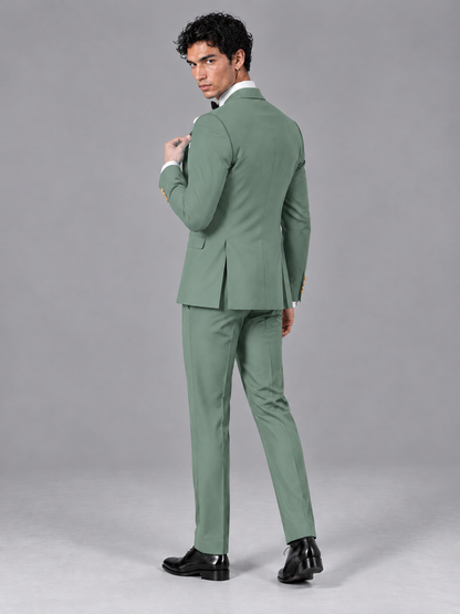 Savile Men's Eucalyptus Contrast White Peak Lapel 3-Piece Tuxedo Suit - Eucalyptus