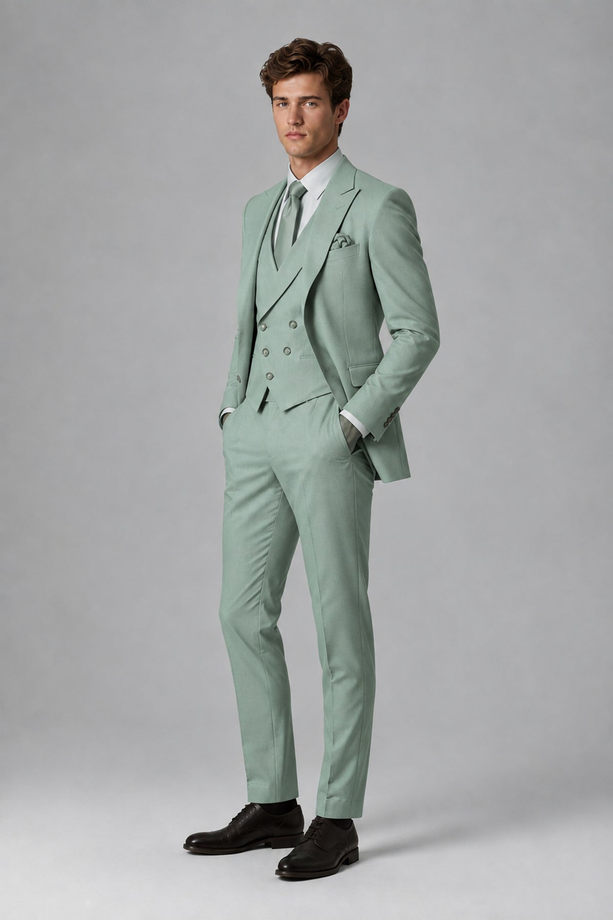 Savile Men's Dusty Eucalyptus 3-Piece Suit – Jacket, Vest & Trousers | QX0113 - Eucalyptus