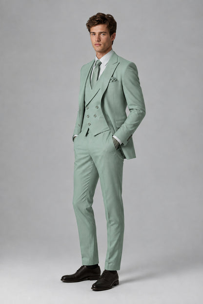 Savile Men's Dusty Eucalyptus 3-Piece Suit – Jacket, Vest & Trousers | QX0113 - Eucalyptus