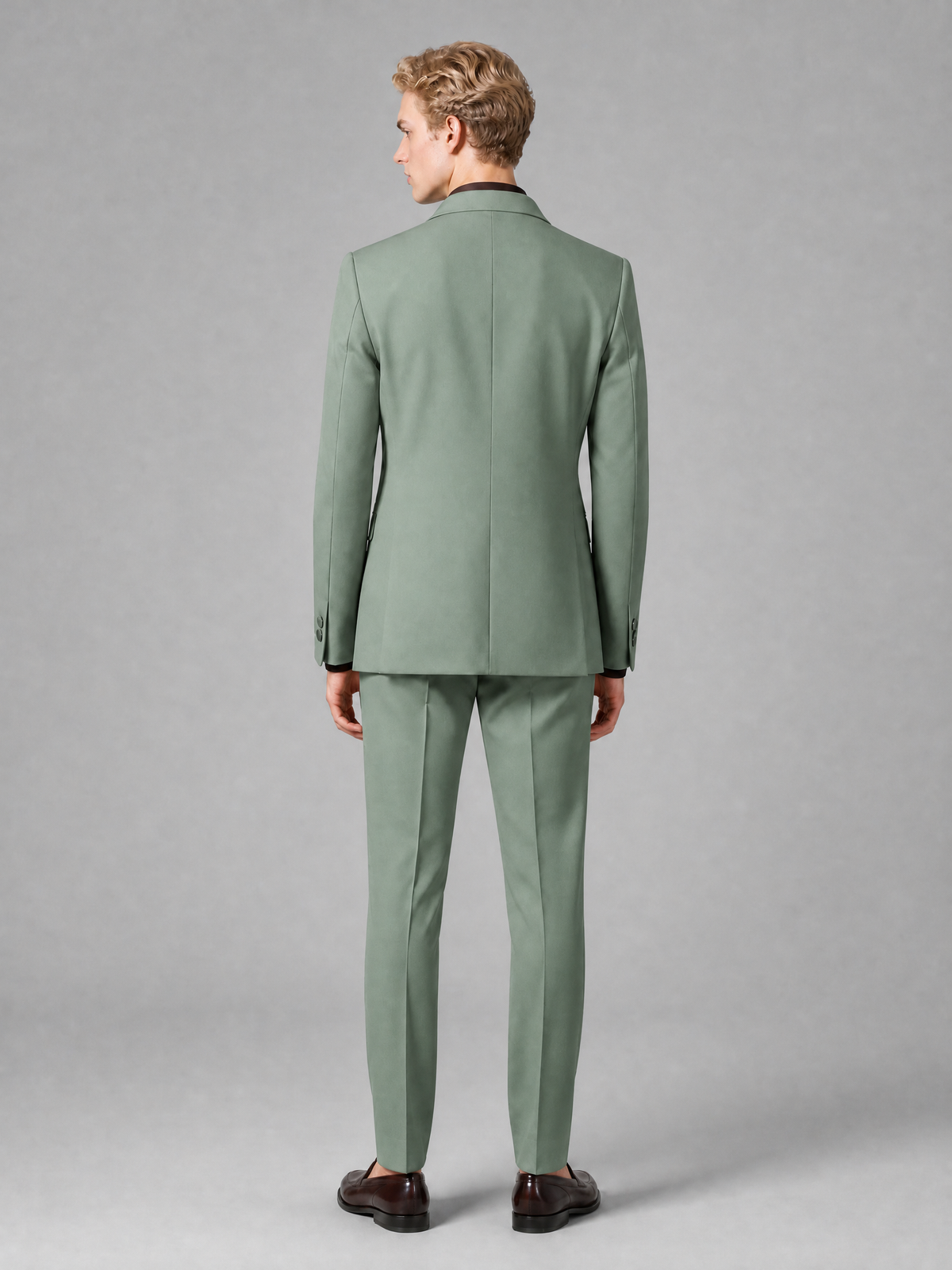 Men's Light Eucalyptus Double-Breasted Slim Fit 2-Piece Suit – Peak Lapel Wedding & Business Formal Set - Eucalyptus - Eucalyptus_3