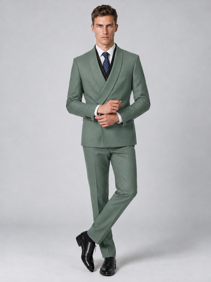 Savile Men's Eucalyptus Wrap Shawl Lapel 2-Piece Suit Set – Modern Jacket & Trousers - Eucalyptus - Eucalyptus_4