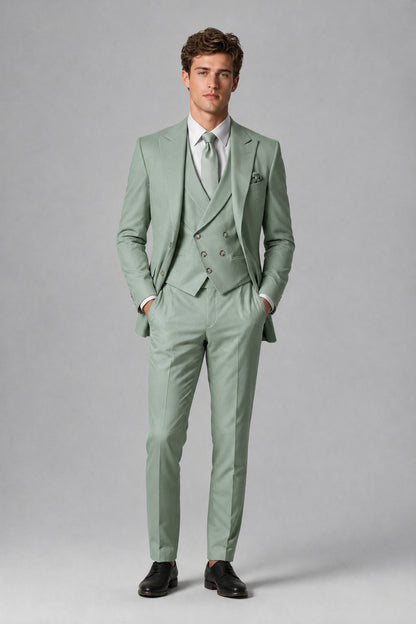Savile Men's Dusty Eucalyptus 3-Piece Suit – Jacket, Vest & Trousers | QX0113 - Eucalyptus