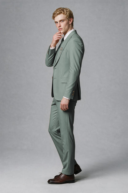 Savile Men's Eucalyptus Three-Piece Wedding Suit with Double-Breasted Waistcoat - Eucalyptus