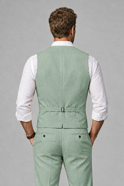 Men's Eucalyptus Linen Blend Single-Breasted V-Neck Suit Vest | Savile QX0101 - Eucalyptus