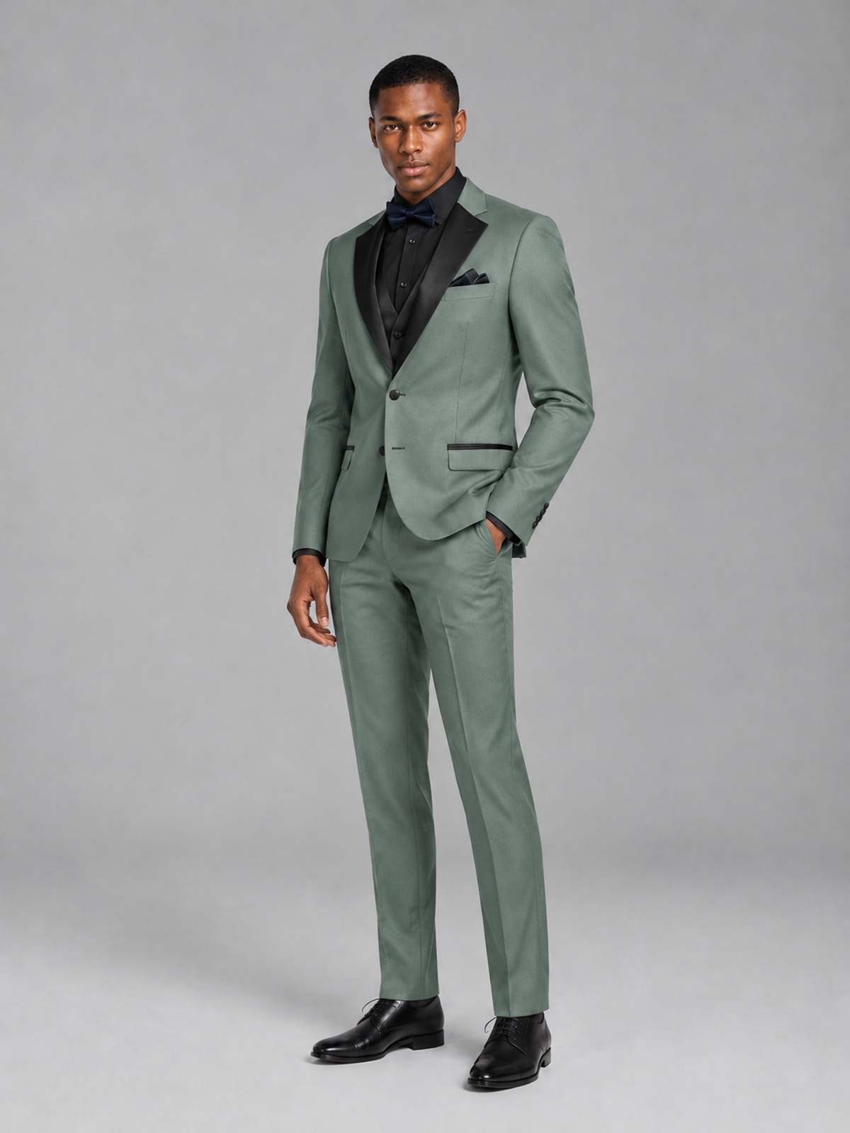 Savile Men's Eucalyptus Contrast Shawl Lapel Tuxedo Suit – 3-Piece Wedding, Prom & Black-Tie Formal Set - Eucalyptus - Eucalyptus_4