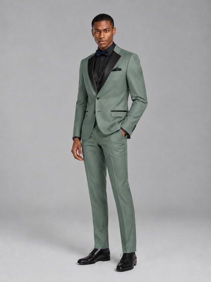 Savile Men's Eucalyptus Contrast Shawl Lapel Tuxedo Suit – 3-Piece Wedding, Prom & Black-Tie Formal Set - Eucalyptus - Eucalyptus_4
