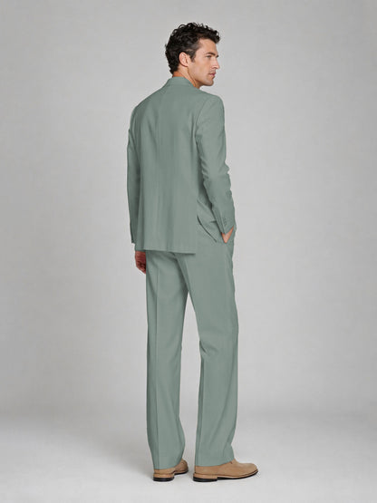 Men's Eucalyptus Double-Breasted 2-Piece Suit – Peak Lapel Wedding & Beach Formal Set with Vest - Eucalyptus
