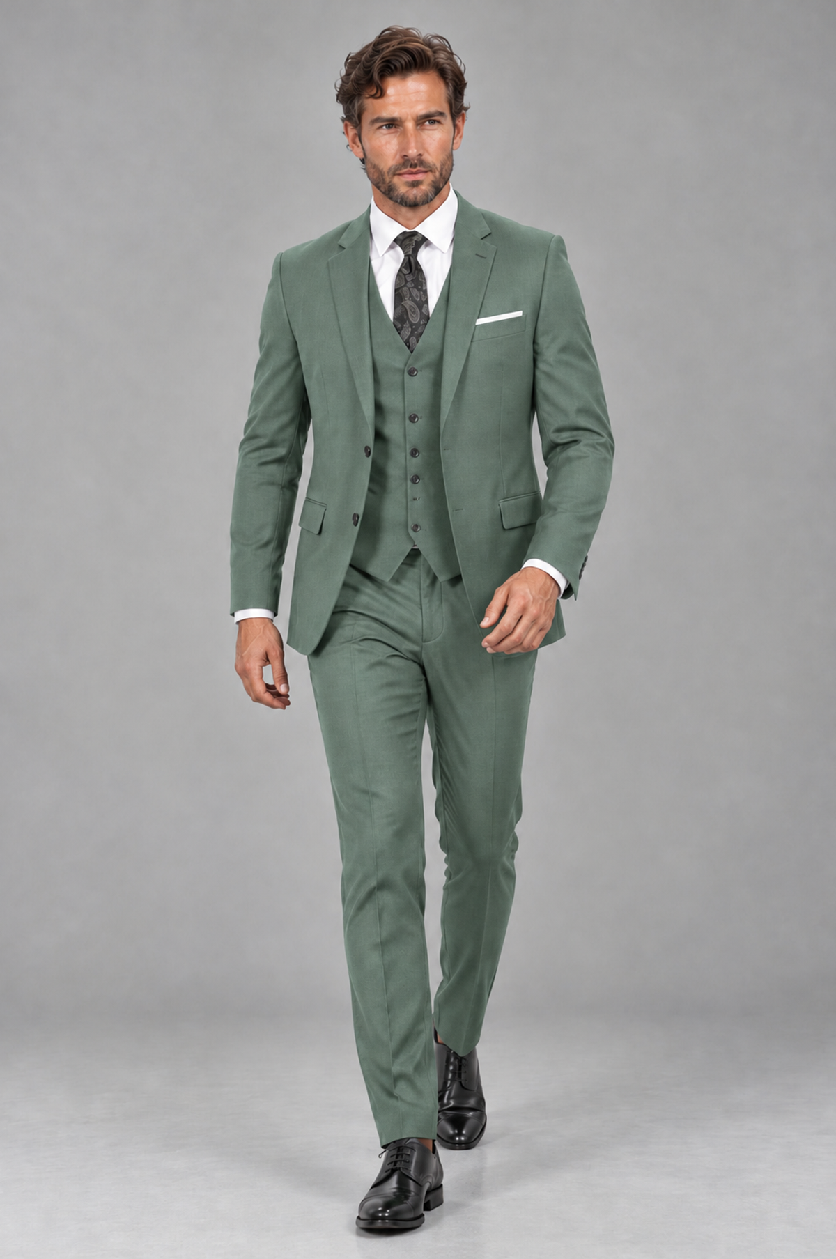 Savile Men's Eucalyptus 3-Piece Suit Set – Notch Lapel Blazer, Vest & Trousers - Eucalyptus - Eucalyptus_4
