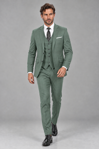 Savile Men's Eucalyptus 3-Piece Suit Set – Notch Lapel Blazer, Vest & Trousers - Eucalyptus - Eucalyptus_4