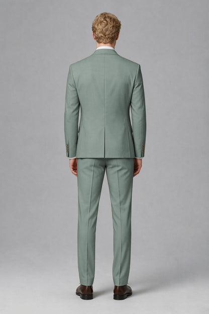 Savile Men's Eucalyptus Three-Piece Wedding Suit with Double-Breasted Waistcoat - Eucalyptus