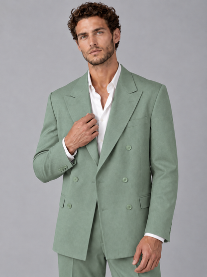 Savile Eucalyptus Beige Double-Breasted 2-Piece Suit with Peak Lapel - Eucalyptus