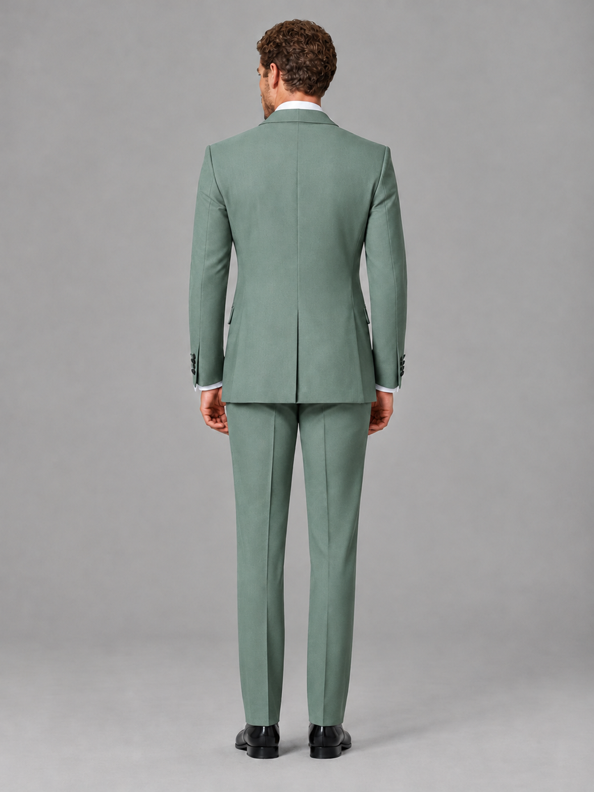 Savile Men's Eucalyptus Velvet Shawl Lapel Tuxedo Suit – Modern Side-Buckle Dinner Jacket & Trousers 2-Piece Set - Eucalyptus