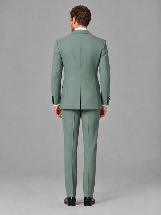 Savile Men's Eucalyptus Velvet Shawl Lapel Tuxedo Suit – Modern Side-Buckle Dinner Jacket & Trousers 2-Piece Set - Eucalyptus