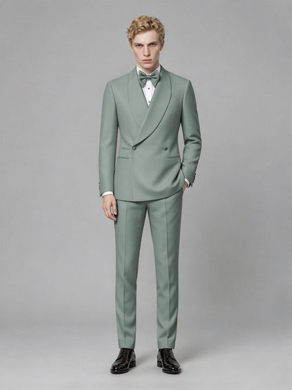 Men's Eucalyptus Single-Button Eucalyptus Satin Shawl Lapel Tuxedo Suit Set | Blazer & Trousers - Eucalyptus