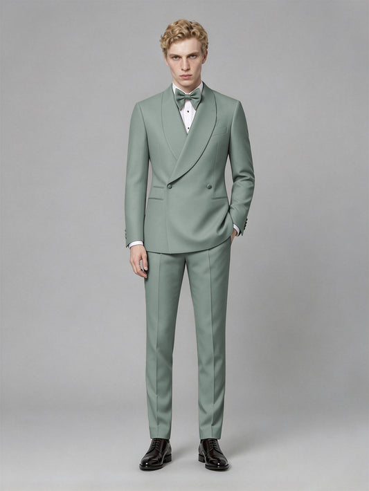 Men's Eucalyptus Single-Button Eucalyptus Satin Shawl Lapel Tuxedo Suit Set | Blazer & Trousers - Eucalyptus