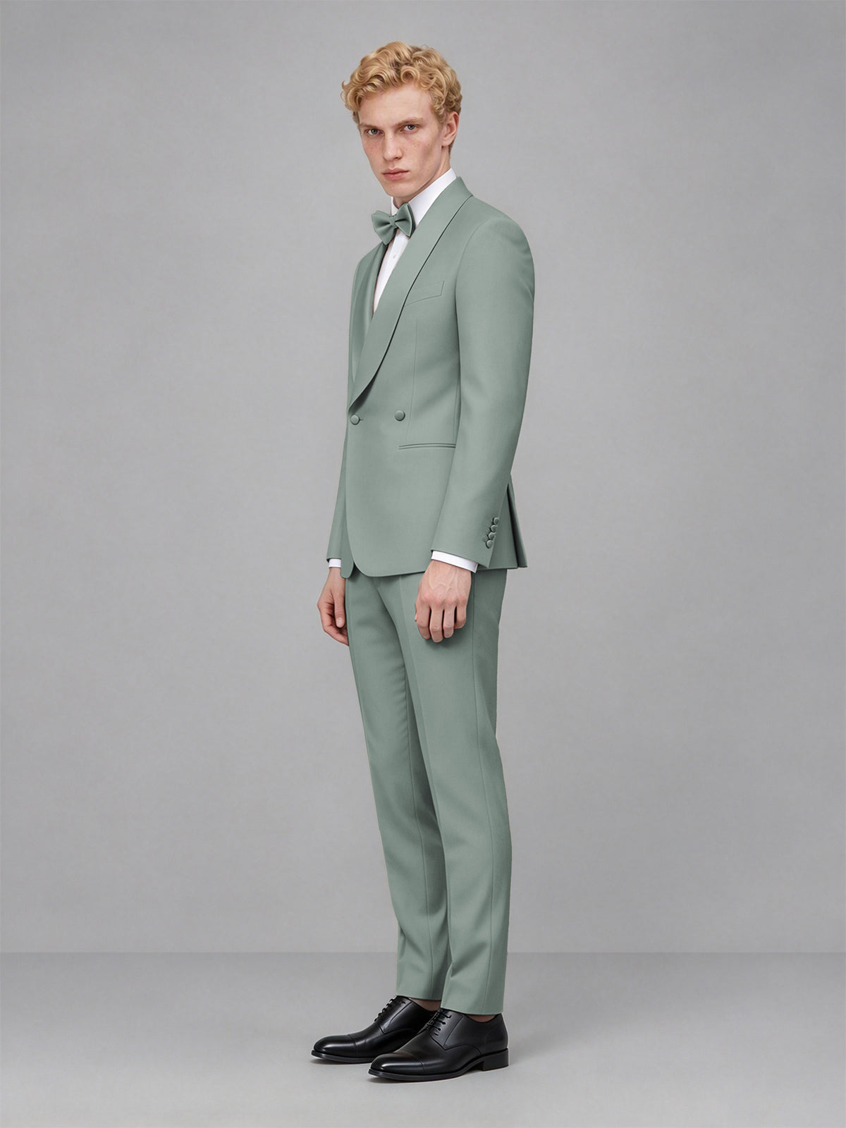 Men's Eucalyptus Single-Button Eucalyptus Satin Shawl Lapel Tuxedo Suit Set | Blazer & Trousers - Eucalyptus