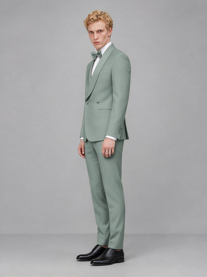 Men's Eucalyptus Single-Button Eucalyptus Satin Shawl Lapel Tuxedo Suit Set | Blazer & Trousers - Eucalyptus