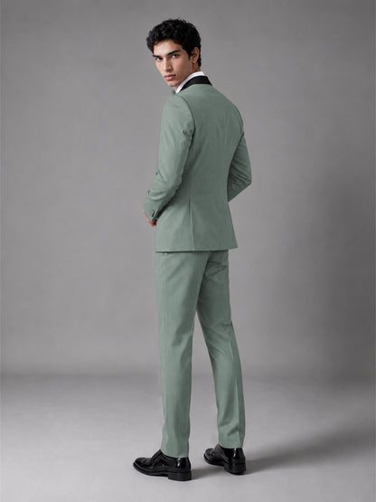 Men's Eucalyptus Double-Breasted Satin Peak Lapel Tuxedo Suit Set (Jacket + Trousers) - Eucalyptus
