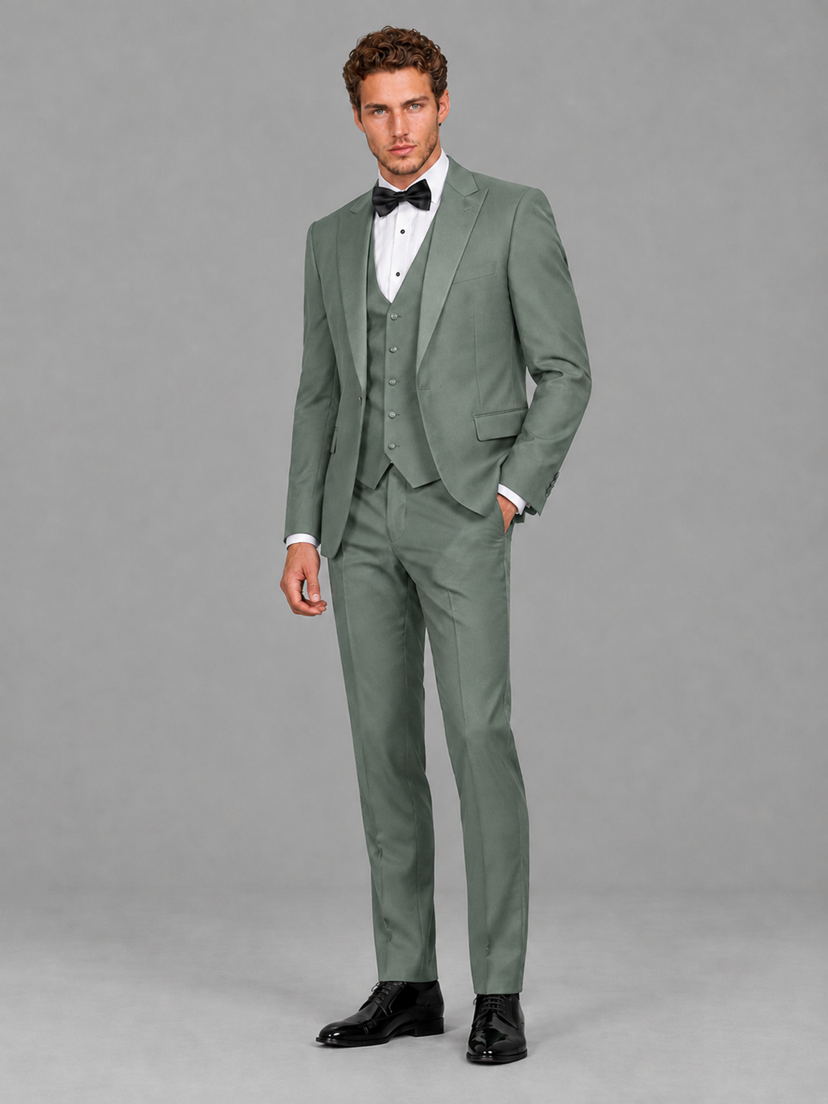 Savile Men's Eucalyptus Peak Lapel 3-Piece Tuxedo Suit | Jacket, Vest & Trousers - Eucalyptus