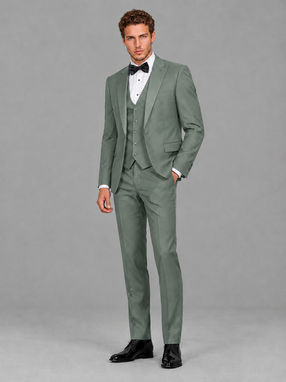 Savile Men's Eucalyptus Peak Lapel 3-Piece Tuxedo Suit | Jacket, Vest & Trousers - Eucalyptus