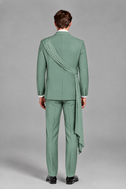 Men's Eucalyptus Draped Sash Suit – Peak Lapel 2-Piece Slim Fit Party, Gala & Wedding Set - Eucalyptus