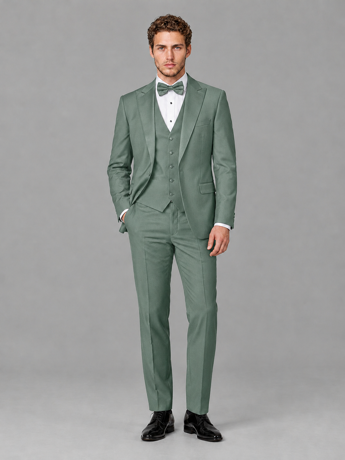 Savile Men's Eucalyptus Peak Lapel 3-Piece Tuxedo Suit | Jacket, Vest & Trousers - Eucalyptus
