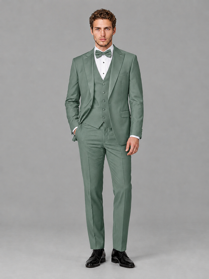 Savile Men's Eucalyptus Peak Lapel 3-Piece Tuxedo Suit | Jacket, Vest & Trousers - Eucalyptus