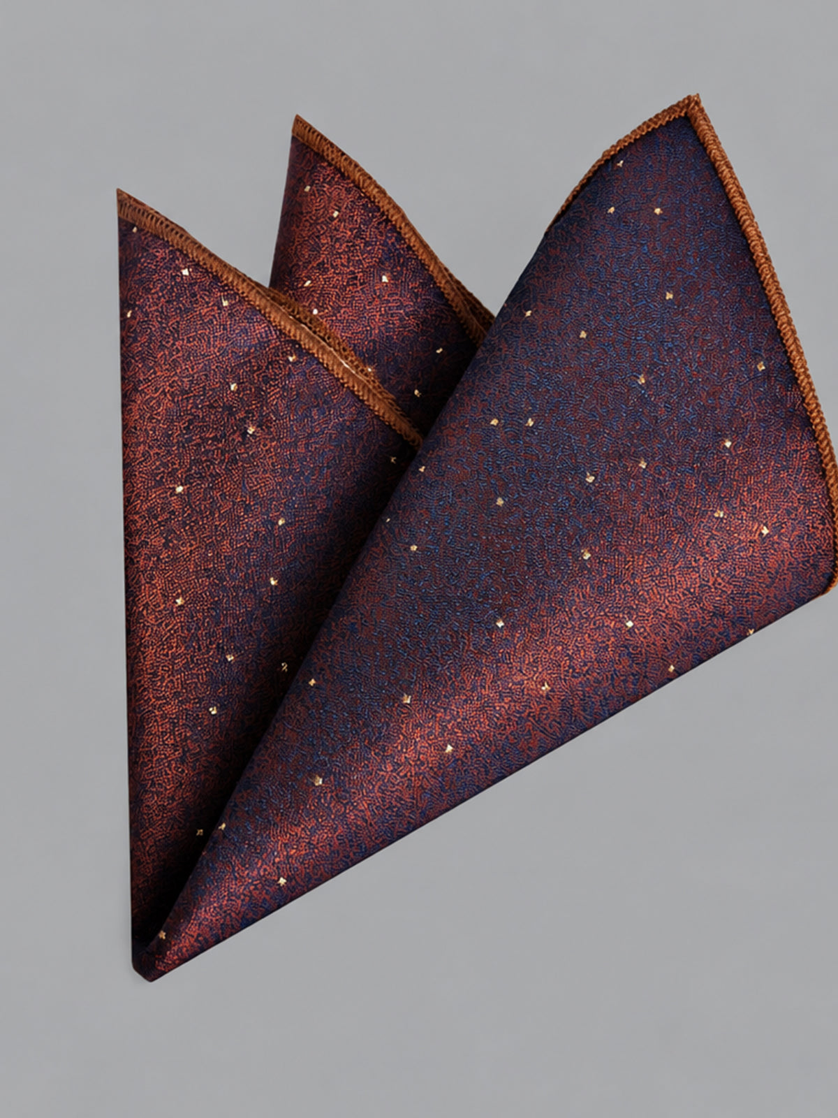 Savile Men's Brown Jacquard Pocket Square - Three-Point Crown Fold Styling View