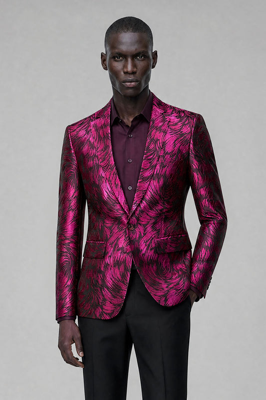 Savile Men's Fuchsia Textured Single-Breasted Blazer - Fuchsia