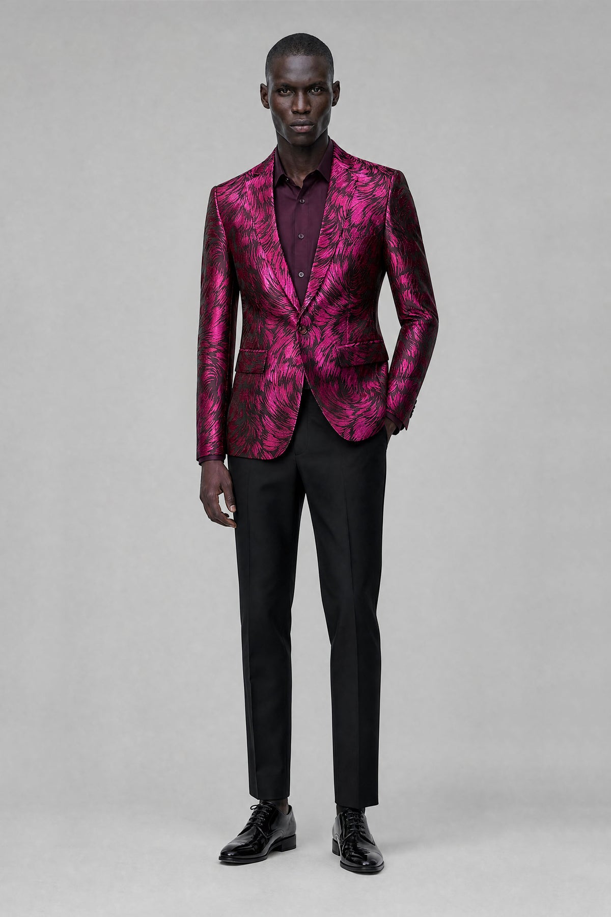 Savile Men's Fuchsia Textured Single-Breasted Blazer - Fuchsia