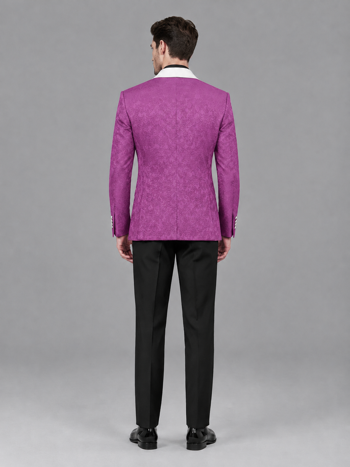 Savile Men's Fuchsia Jacquard White Shawl Lapel 2-Piece Tuxedo Suit Set | Jacket & Trousers - Fuchsia - Fuchsia (2)
