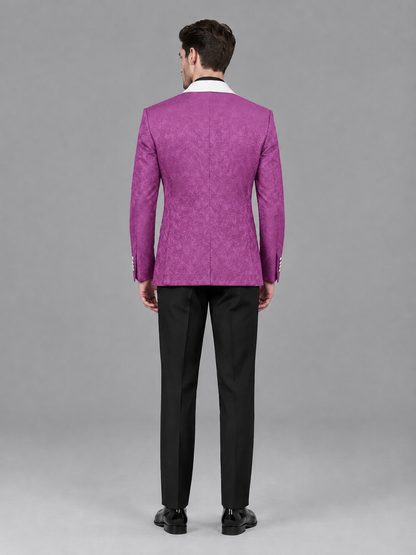Savile Men's Fuchsia Jacquard White Shawl Lapel 2-Piece Tuxedo Suit Set | Jacket & Trousers - Fuchsia - Fuchsia (2)