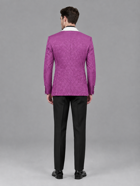 Savile Men's Fuchsia Jacquard White Shawl Lapel 2-Piece Tuxedo Suit Set | Jacket & Trousers - Fuchsia - Fuchsia (2)