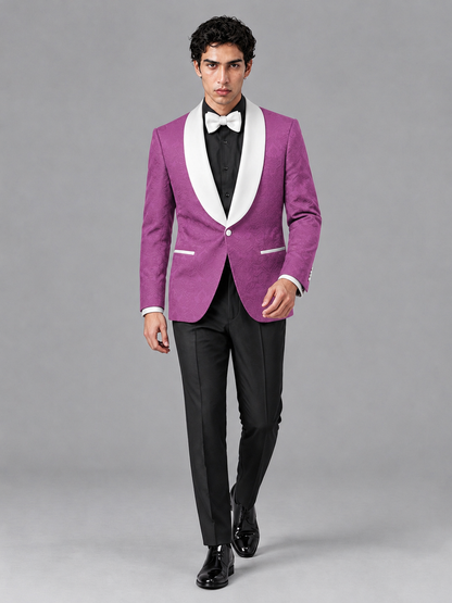 Savile Men's Fuchsia Jacquard White Shawl Lapel 2-Piece Tuxedo Suit Set | Jacket & Trousers - Fuchsia - Fuchsia (3)