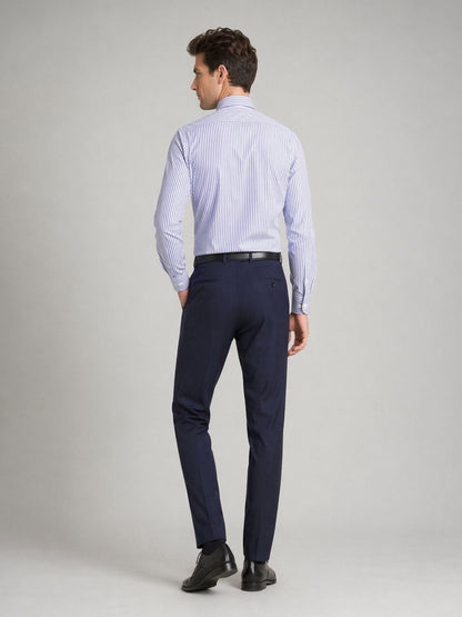 Men's navy blue suit trousers - back view showing tailored fit and trouser length
