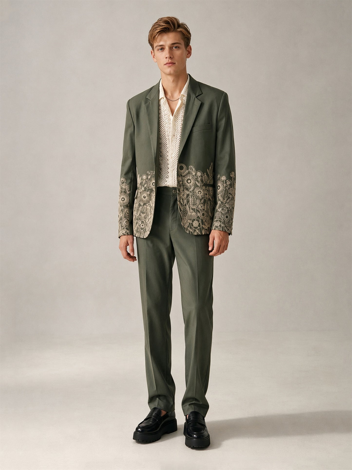 Savile Floral Embroidered 2-Piece Suit Set – Full front view facing camera