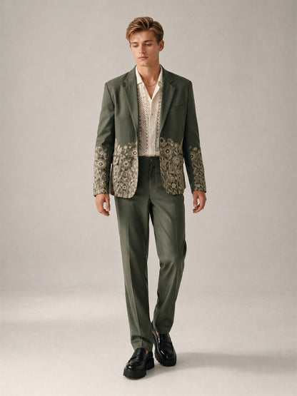 Savile Floral Embroidered 2-Piece Suit Set – Blazer close-up front detail