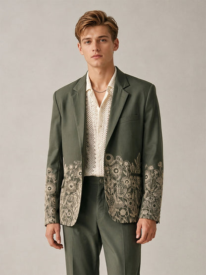 Savile Floral Embroidered 2-Piece Suit Set – Upper body and embroidery close-up
