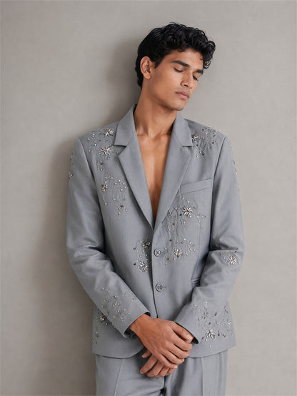 Savile Crystal Floral Embroidered 2-Piece Suit – Full front view standing