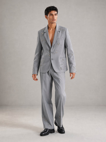 Savile Crystal Floral Embroidered 2-Piece Suit – Full body front view relaxed