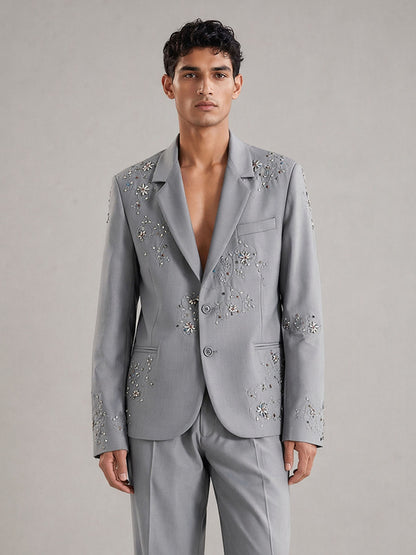 Savile Crystal Floral Embroidered 2-Piece Suit – Full body relaxed front view