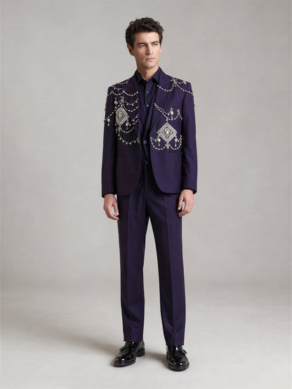 Savile Crystal Chain 3-Piece Suit – Upper body front hands clasped