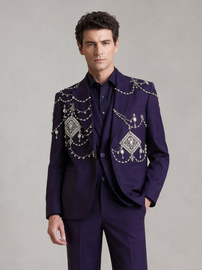 Savile Crystal Chain 3-Piece Suit – Full body back view showing crystal chain yoke
